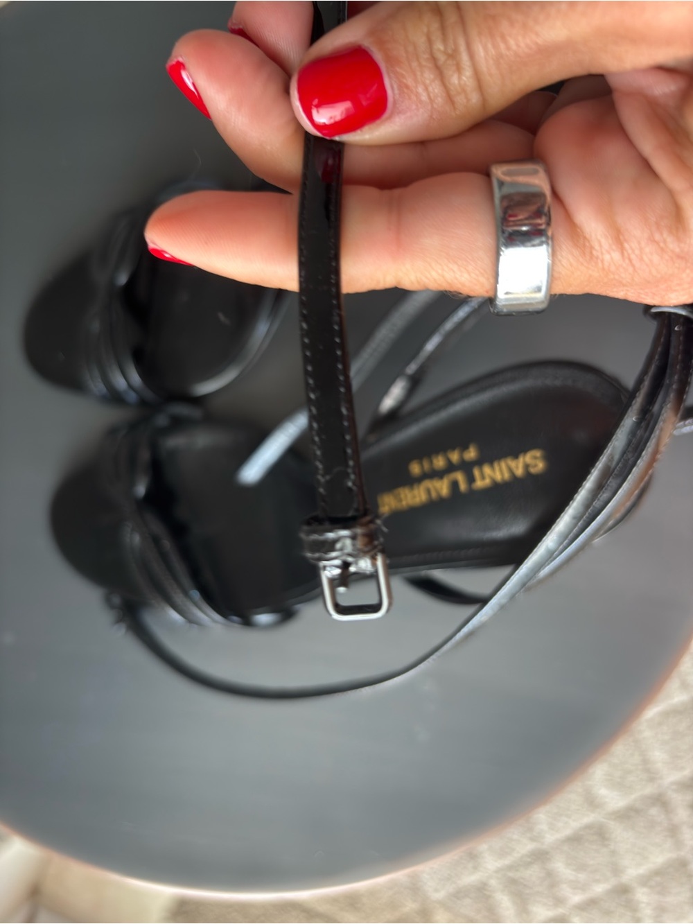 Saint Laurent Black Patent Leather Knotted Strap Stilettos - Picture 6 of 8